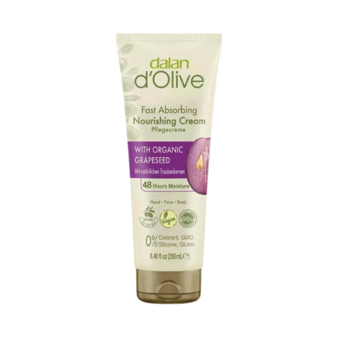 Dalan d’Olive Fast Absorbing Nourishing Cream su ekologiškų vynuogių sėklų aliejumi