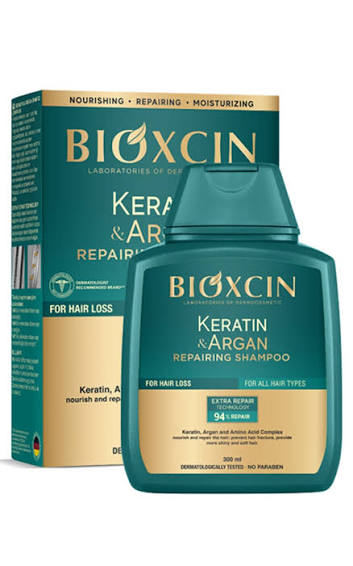BIOXCIN Keratin & Argan Repairing Shampoo – atstatomasis plaukų šampūnas su argano aliejumi ir keratinu