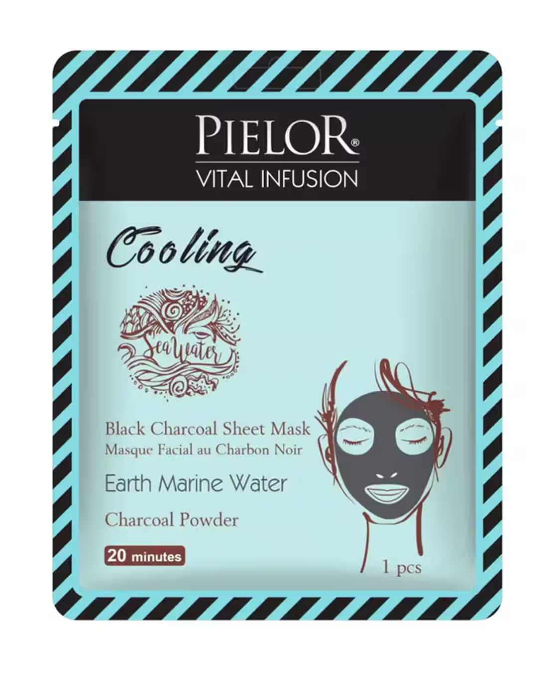 PIELOR Vital Infusion Cooling – lakštinė veido kaukė su juodąja anglimi