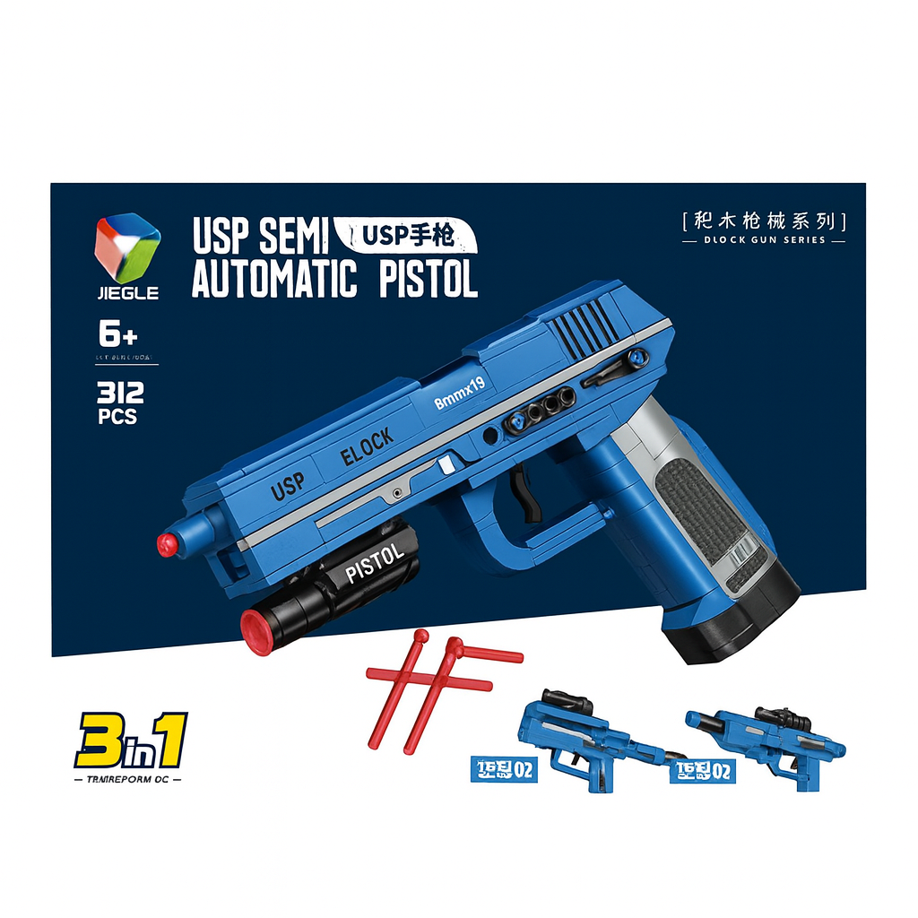 Konstruktorius „USP Block Gun“ – 312 detalių (3-in-1)