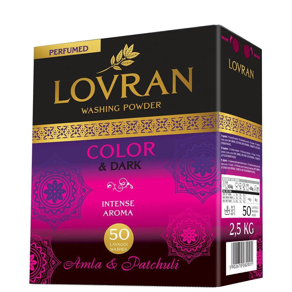 LOVRAN skalbimo milteliai Color & Dark – Amla & Patchouli – 50 skalbimų