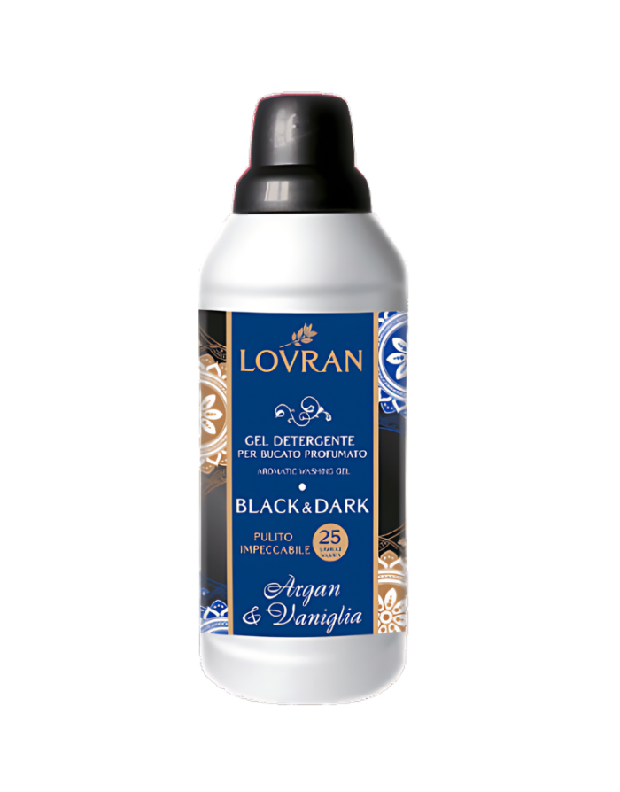 LOVRAN skalbimo gelis BLACK &amp; DARK – Argan &amp; Vaniglia – 25 skalbimų
