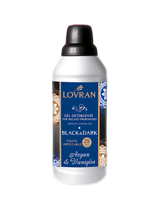 LOVRAN skalbimo gelis BLACK &amp; DARK – Argan &amp; Vaniglia – 25 skalbimų