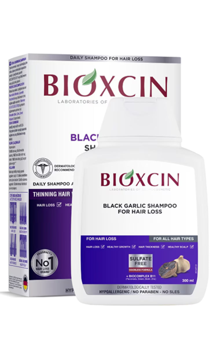 BIOXCIN Black Garlic Shampoo for hair loss – šampūnas nuo plaukų slinkimo su juoduoju česnaku